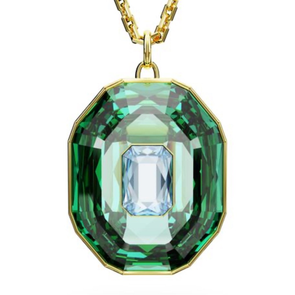 Elegant Green and Blue Swarovski Pendant Necklace